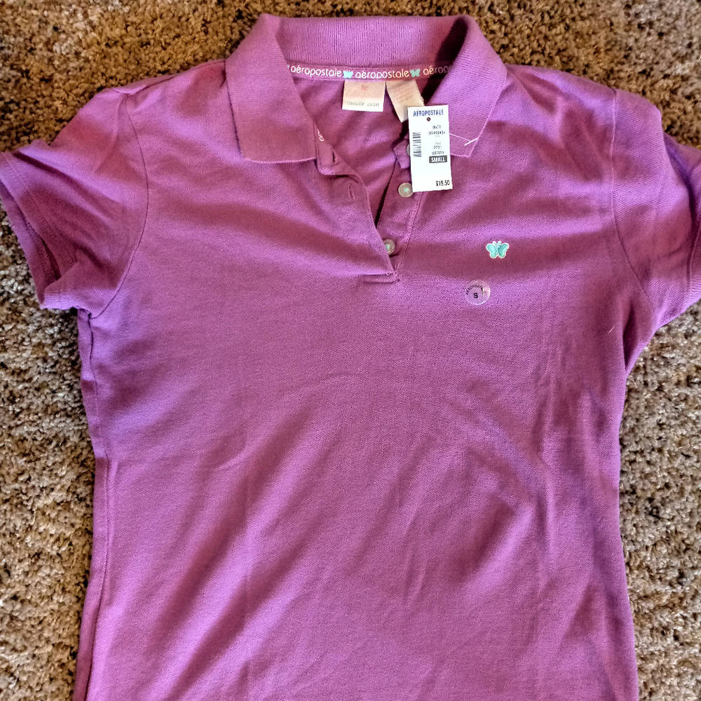 New - Aeropostale women's pink polo shirt size sm